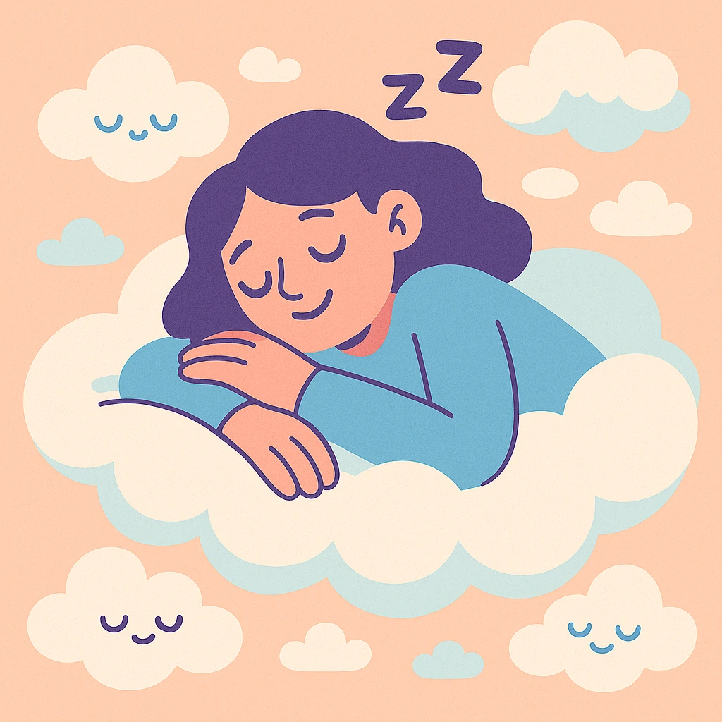 sleep, soft pastel illustration, peaceful clouds, gentle mood emoji