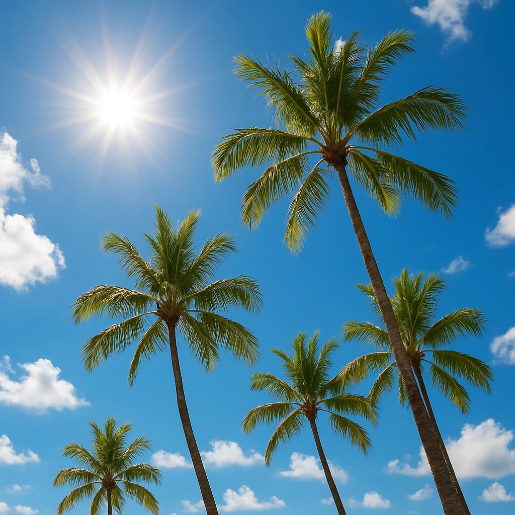 sunny sky photo with palm trees emoji
