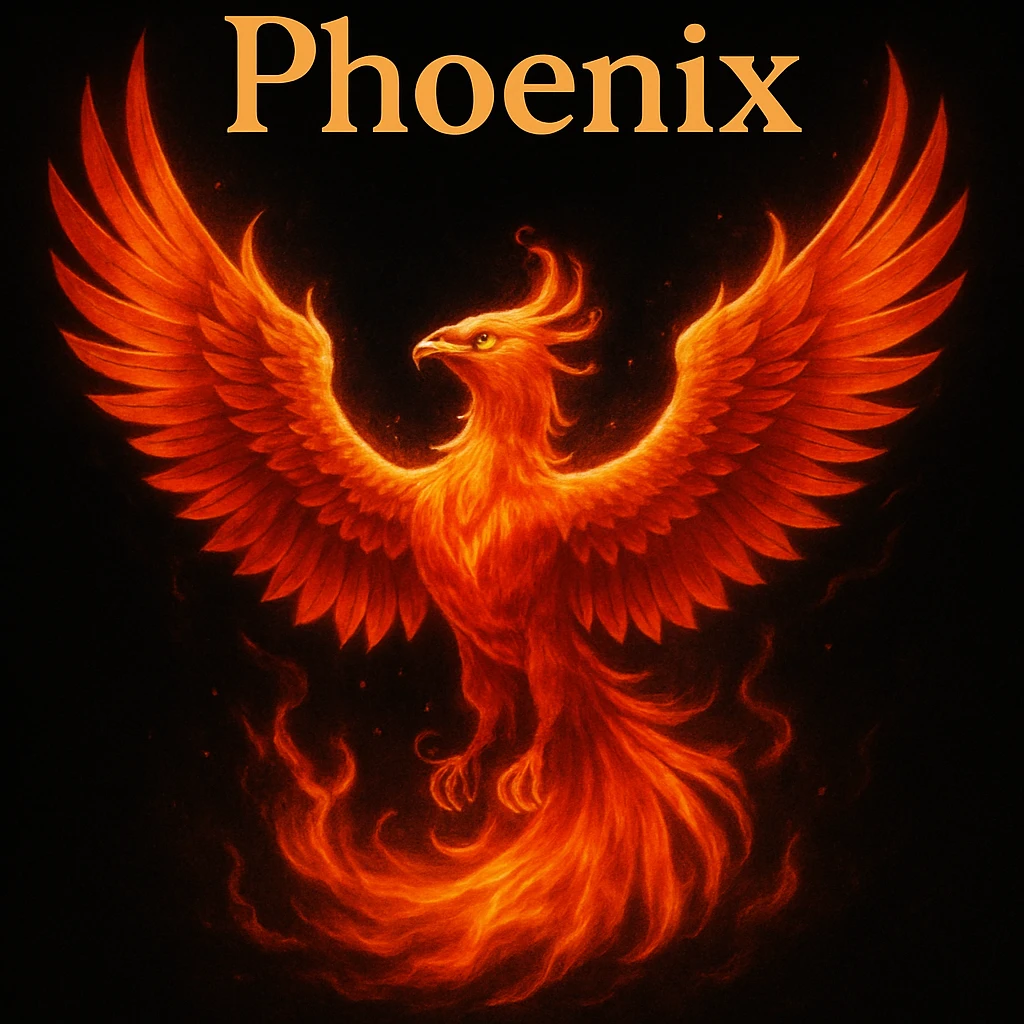 make image of phoenix with title, black background emoji