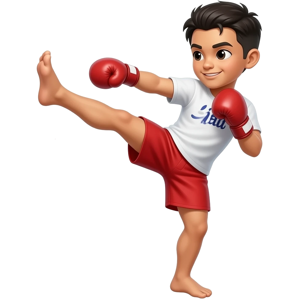 Thai boxer front kick teep red shorts and t shirt emoji