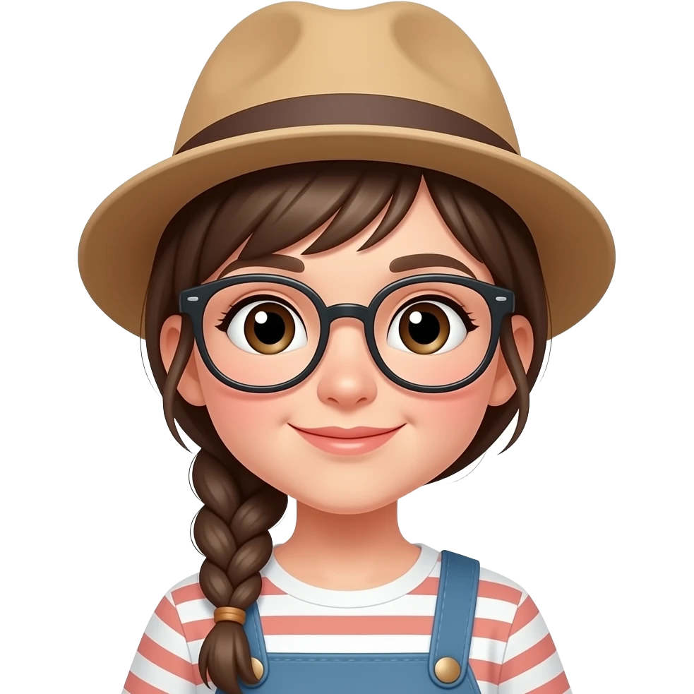 young girl with braid wear eye glasses and hat on head emoji