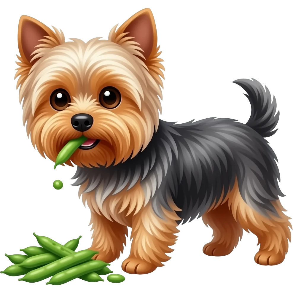 Yorkie dog eating green beans emoji