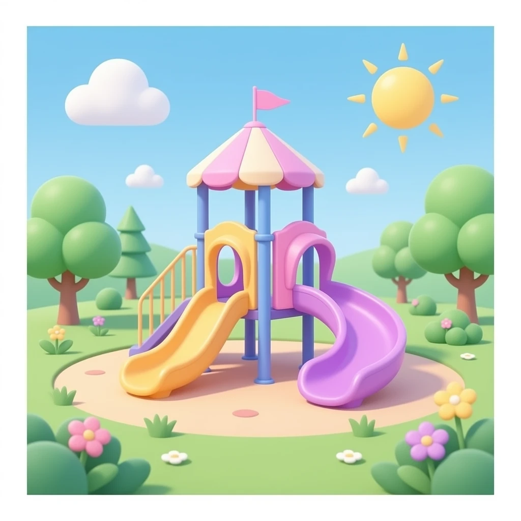 A dreamy pastel playground with a Barbie-inspired vibe, glowing in soft shades of purple, green, pink, blue, and yellow ✨🎠💖 emoji