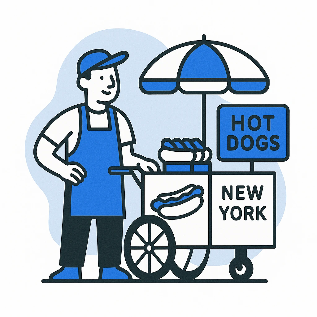 hotdog seller in New York with cart emoji
