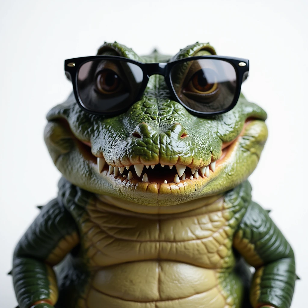 realistic crocodile, sunglasses, smiling, photorealistic style, emoji emoji
