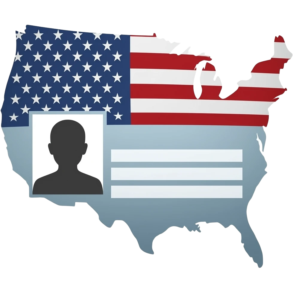 ID card with placeholder lines instead of text, small silhouette of USA in the corner, classic emoji style emoji