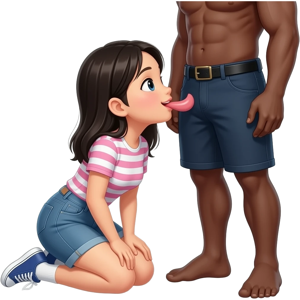 Asian girl kneeling before a black guy showing his penis and sucking on it emoji