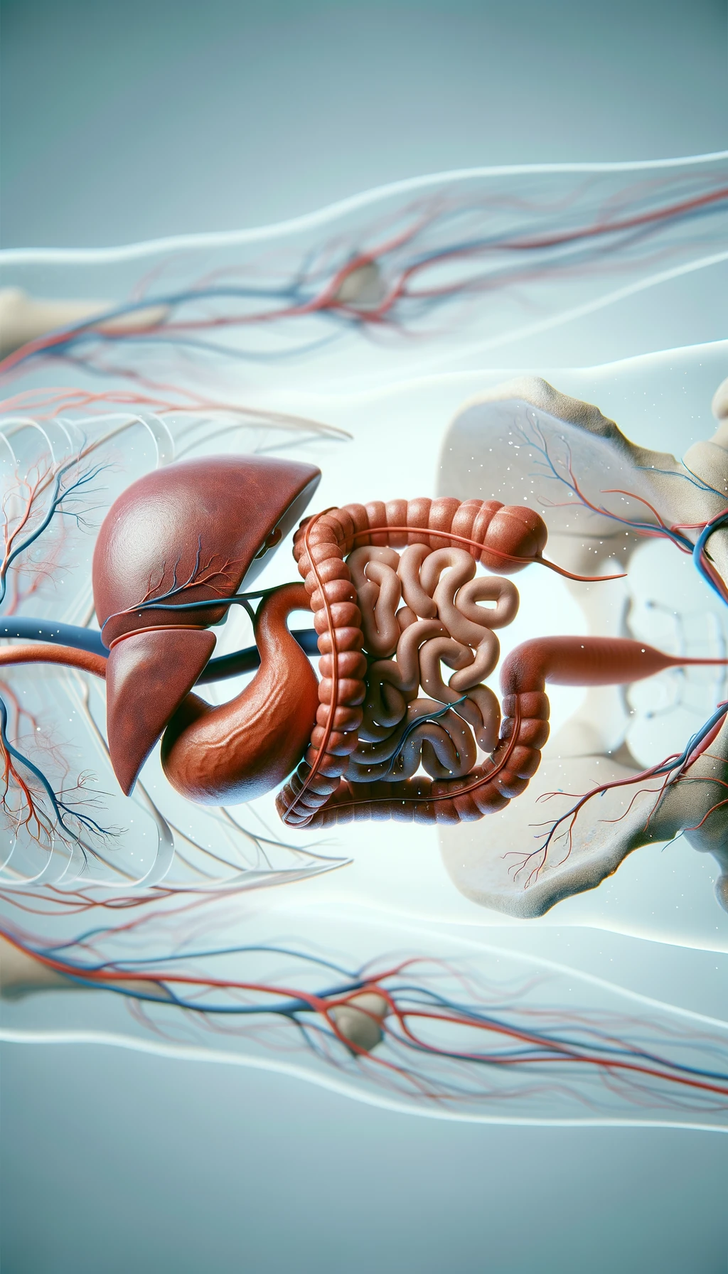 cistifellea umana anatomica realistica e intestino sono collegati nel dolore, sfondo chiaro emoji