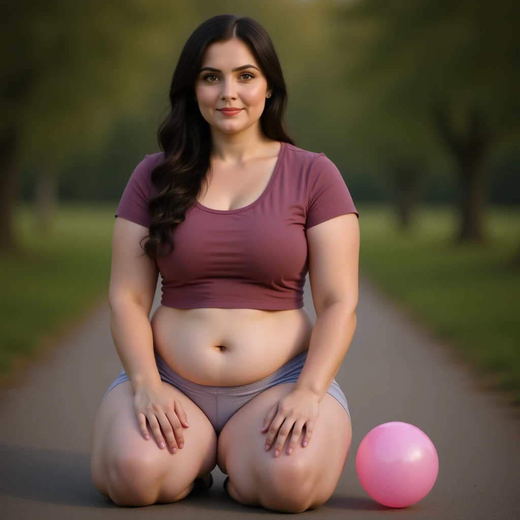 realistic woman with moderately swollen legs, balloon near legs for comparison, natural colors, neutral atmosphere emoji