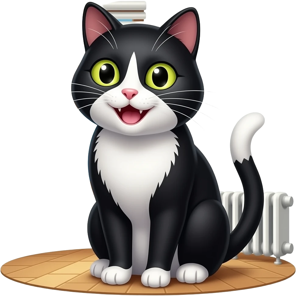 room cat window light cute blinds smile heater black and white cat emoji