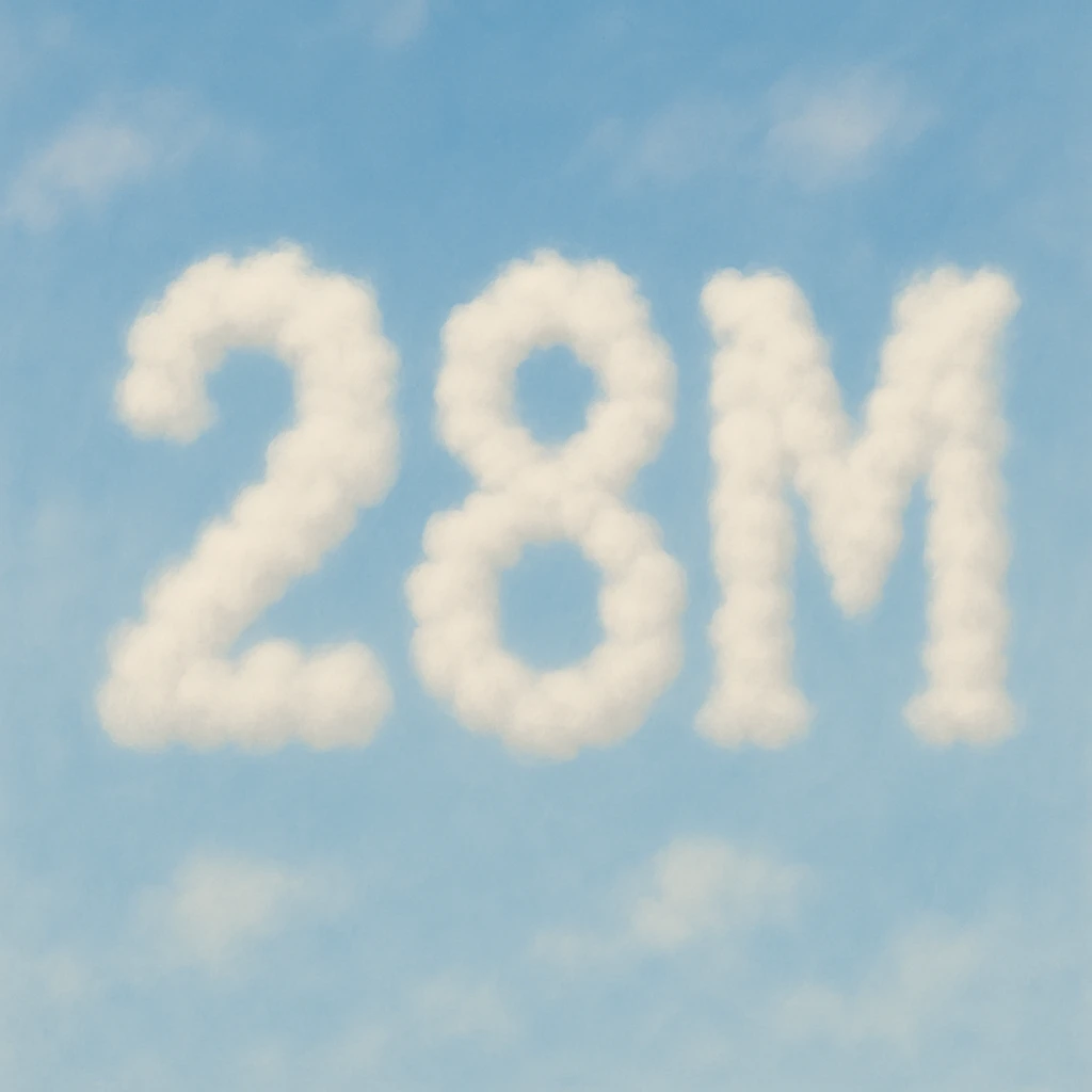 The number two, the number eight, and the letter M made out of clouds, soft and dreamy emoji