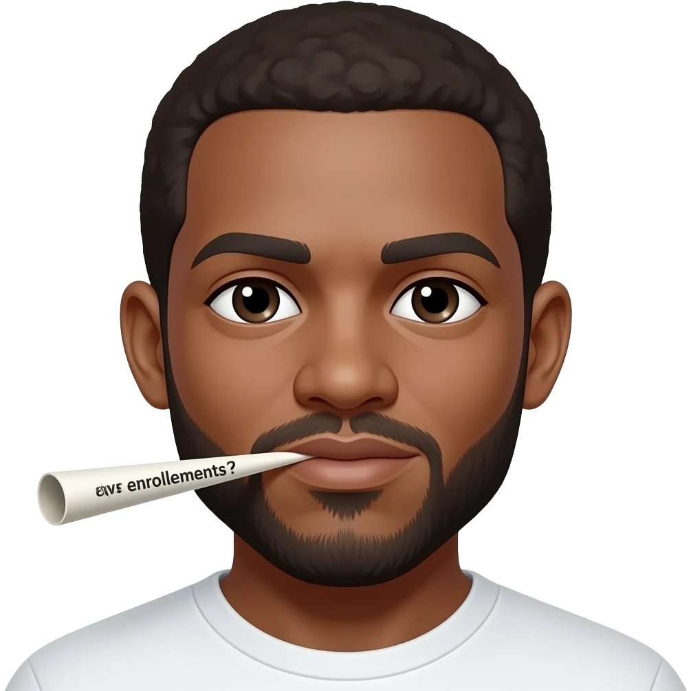 white rapper rolling a paper that says enrollments emoji