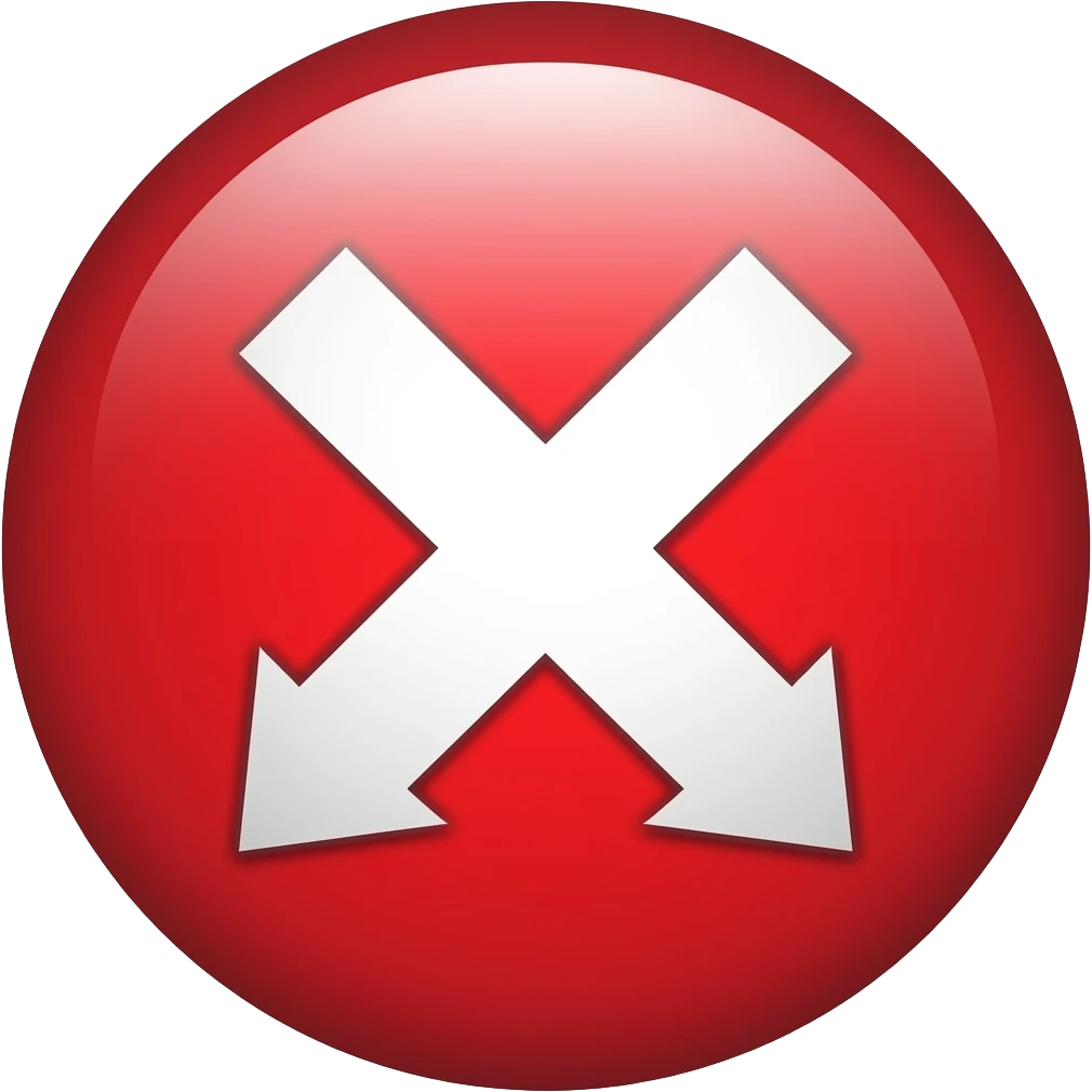 Red filled circle with white X and arrow end points on the X, CCTV in the centre emoji