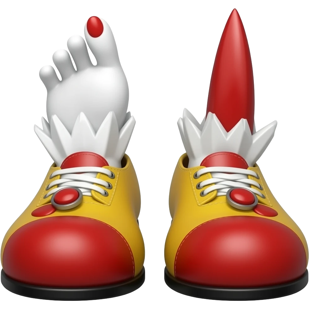 White toes with red long toenails ripping out of clown shoes emoji