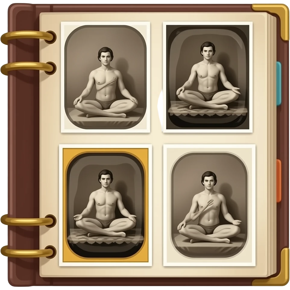 photo album with vintage kama-sutra daguerréotypie photos emoji