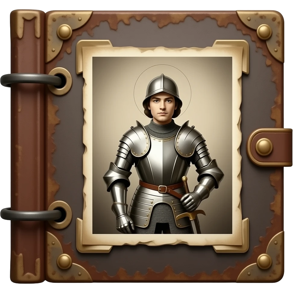 rusty photo album with vintage dramatic Joan of Arc daguerréotypie photos emoji