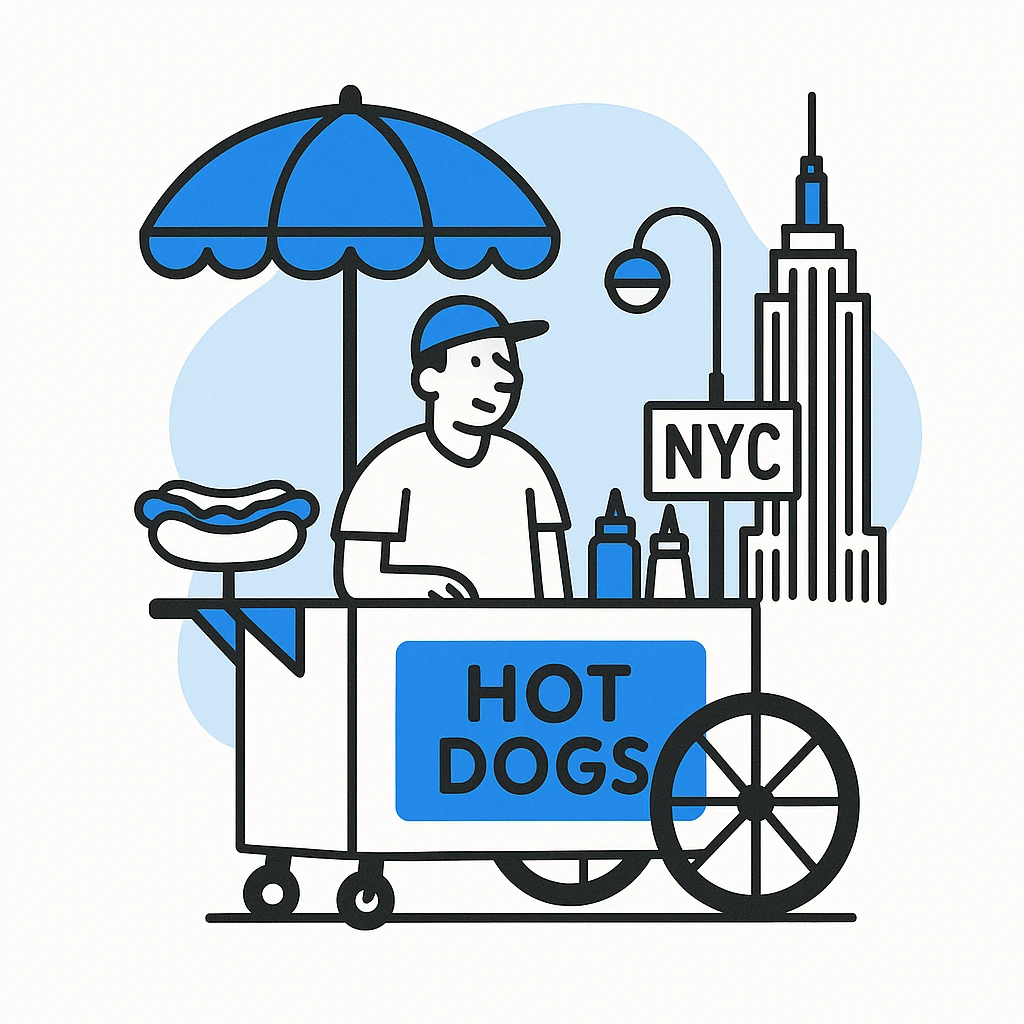 hotdog seller in New York with cart emoji
