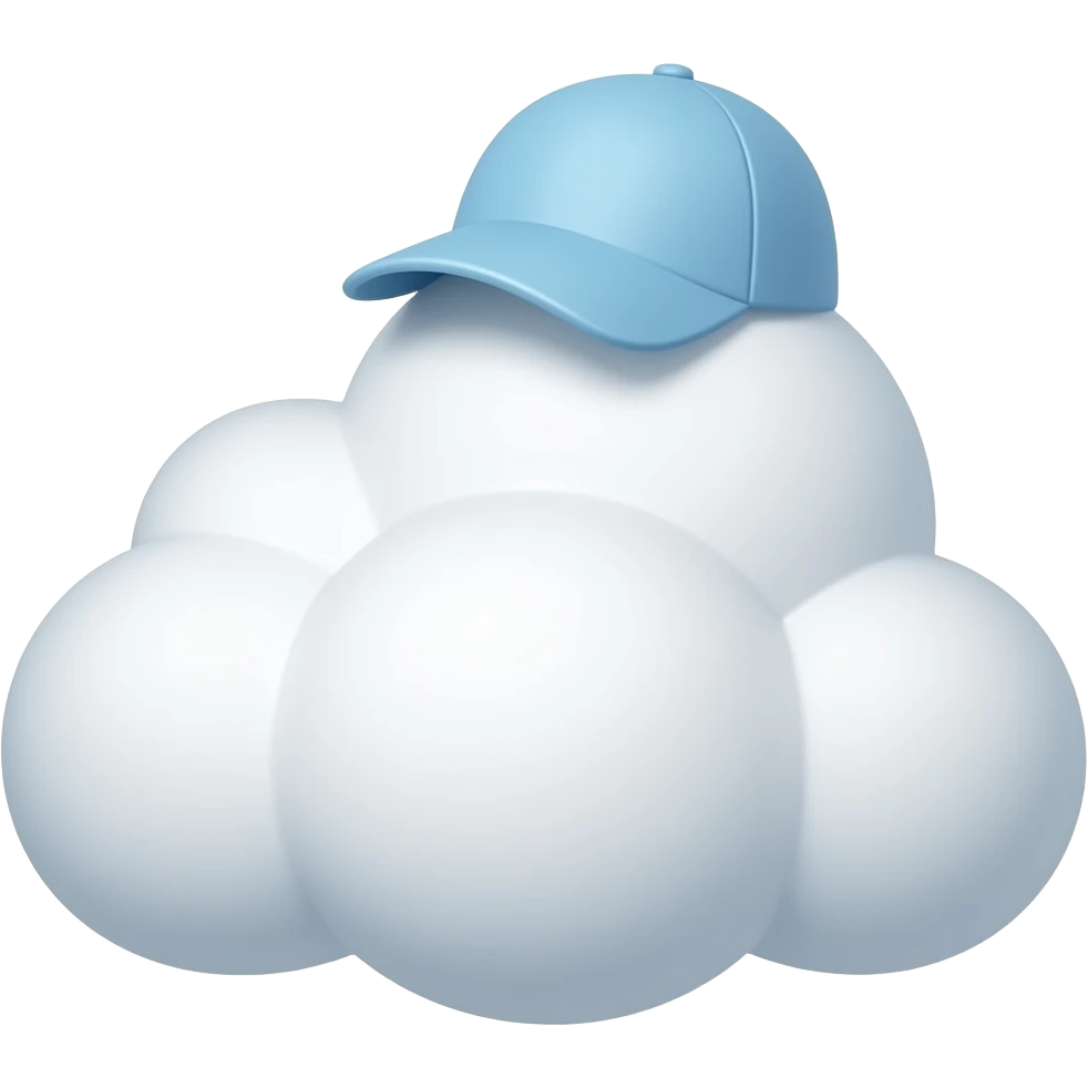 Cloud with a small light blue baseball cap on it emoji