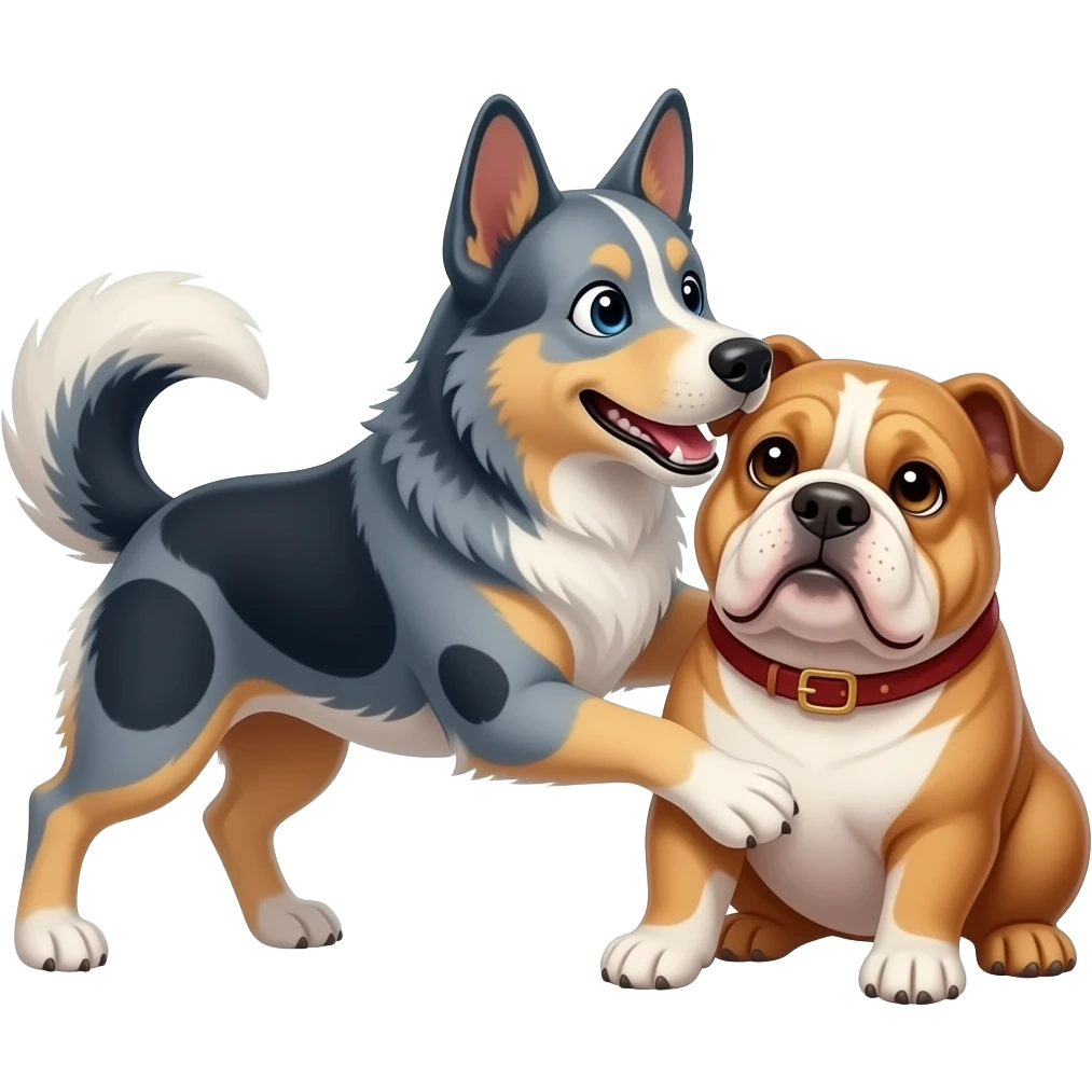 a blue healer playing with a bulldog emoji