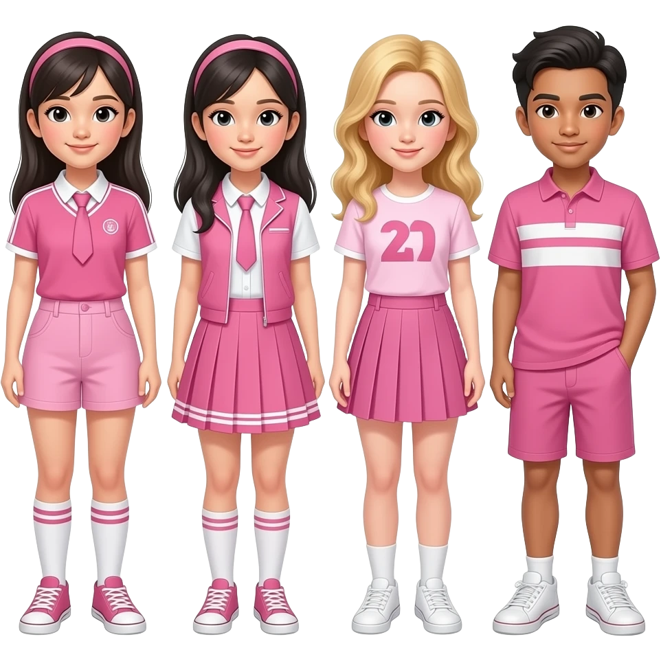 high school girls and boys wearing pink outfits not uniforms make one of the girls asian and one blonde emoji