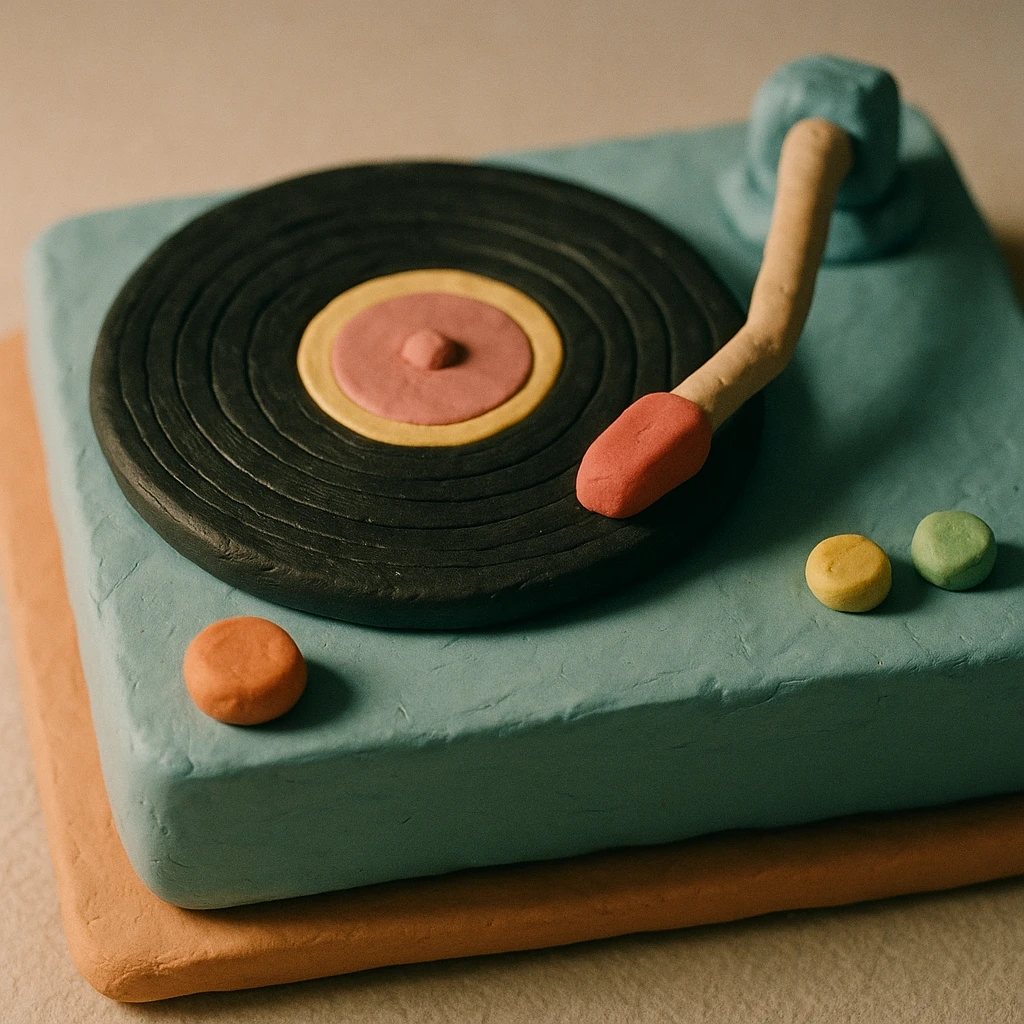 vinyl record with disc, claymation style, plasticine effect, pastel colors emoji