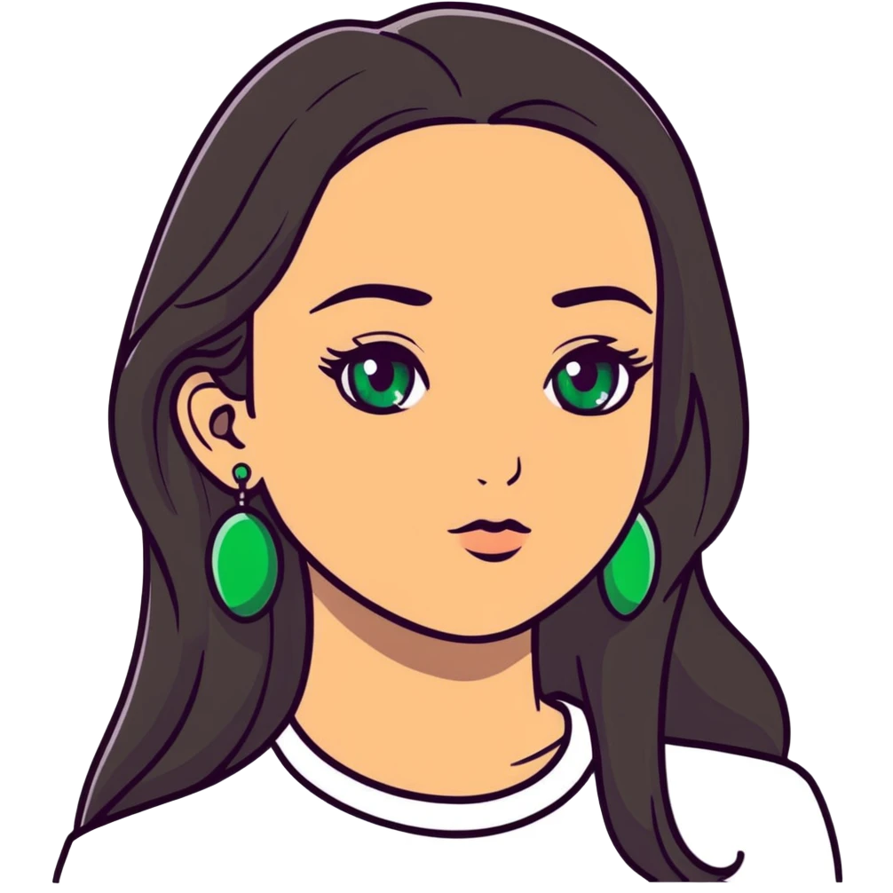 girl with long smooth hair, green eyes, earrings emoji
