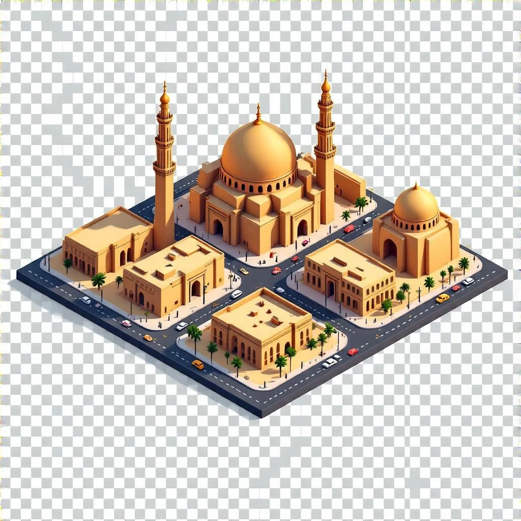 Isometric minimalistic illustration of Cairo, subtle 3D miniature effect and Tilt Shift effect, no cartoonish look, transparent background. emoji