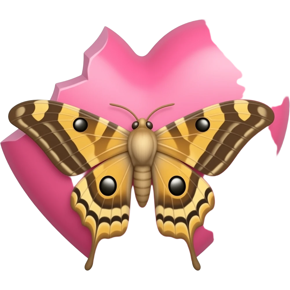 Moth on top of a non-eaten pink heart emoji