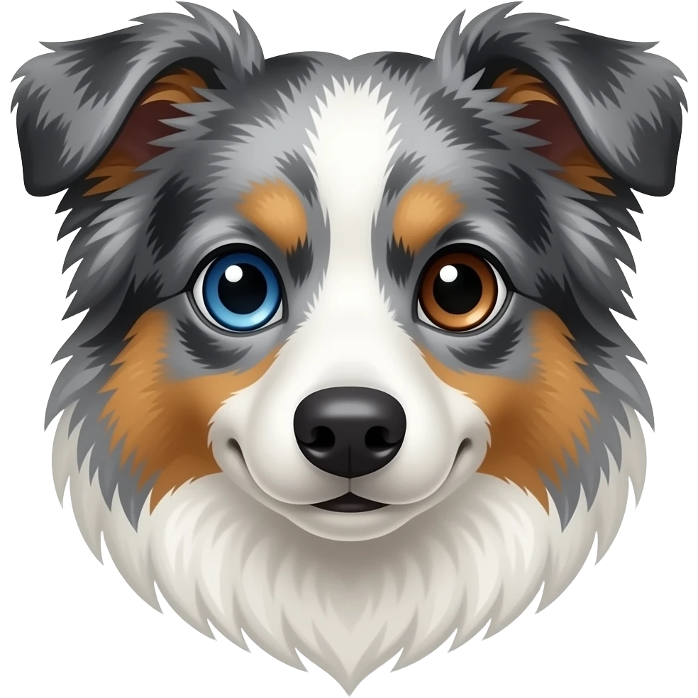 blue merle tri border collie with one blue eye one brown eye. Face online emoji