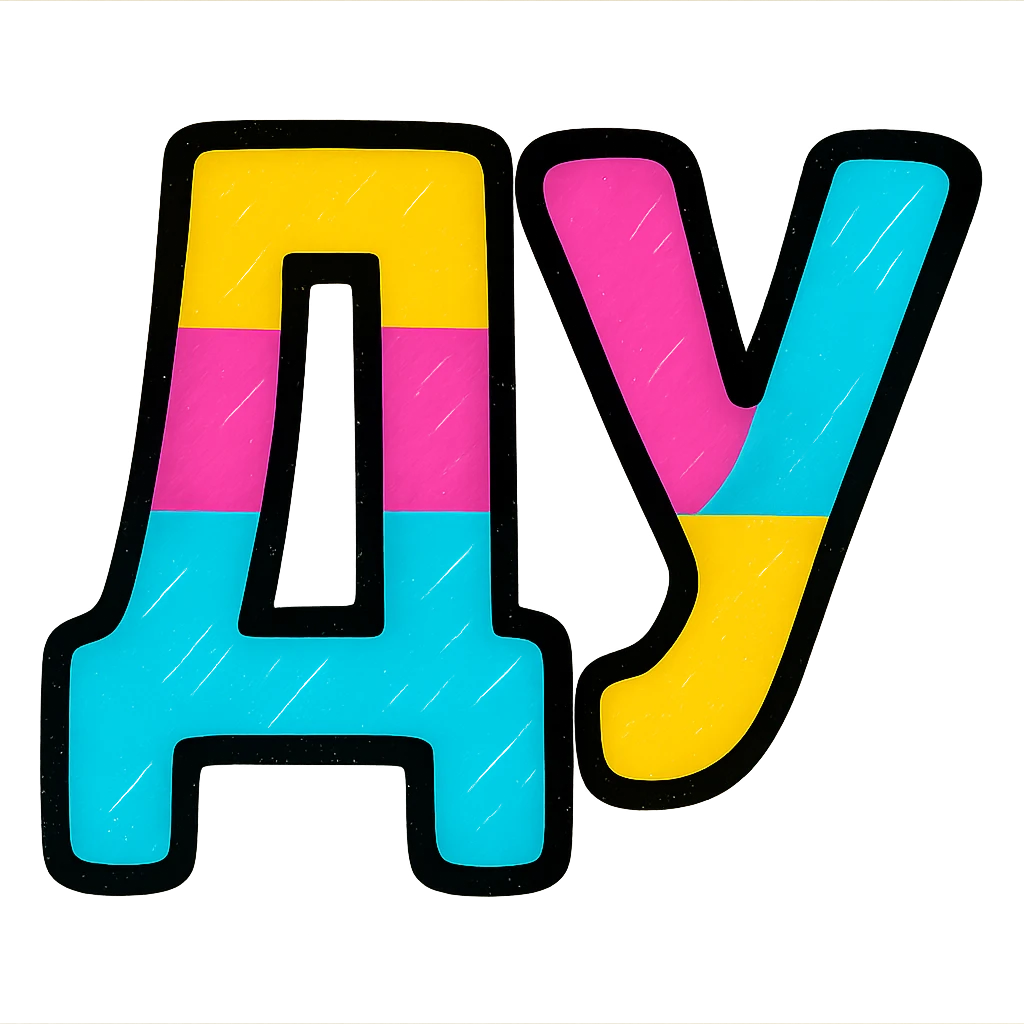 The Cyrillic letters Д and У in rainbow colors emoji