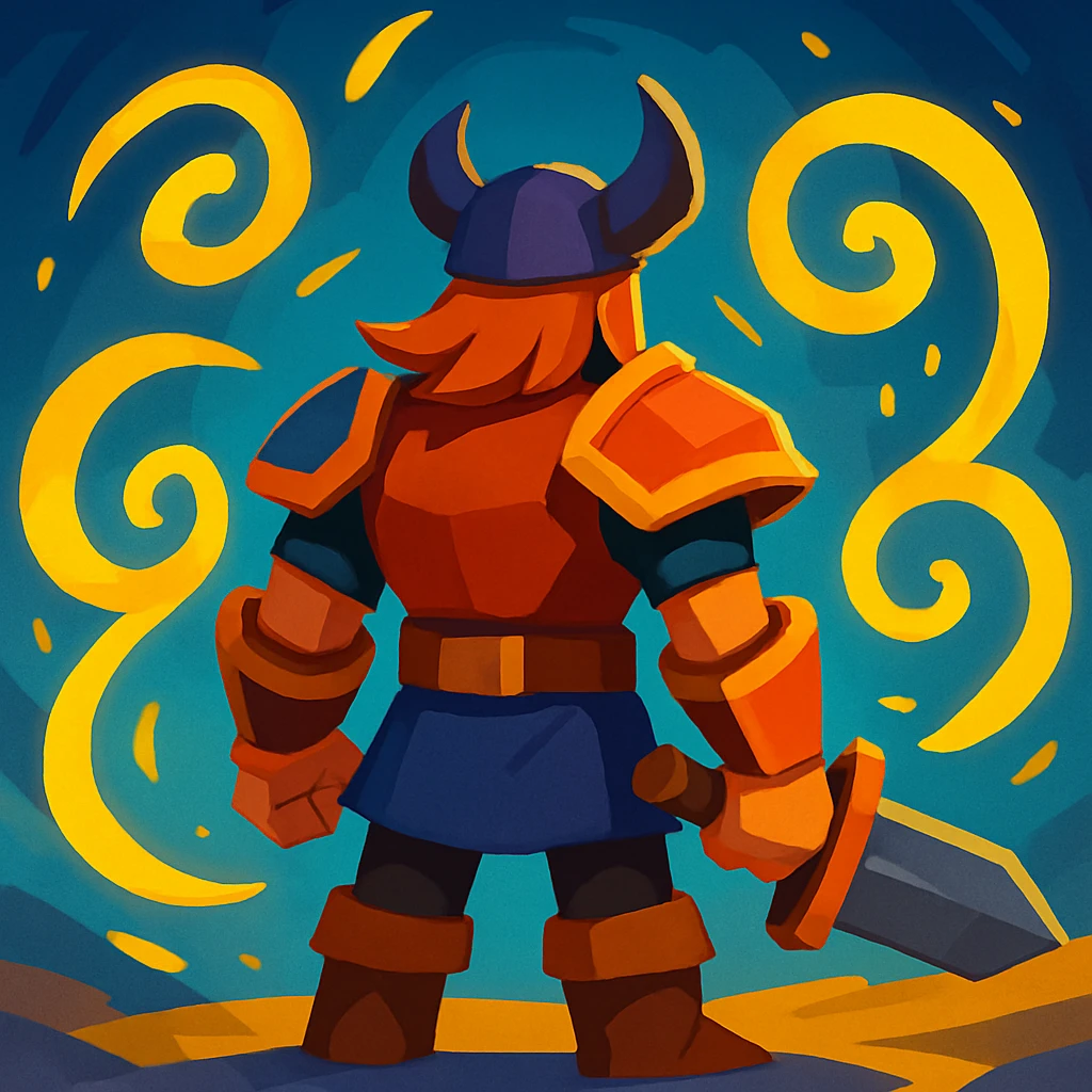 MMO game character from behind, glowing yellow swirl effects, fantasy art style emoji