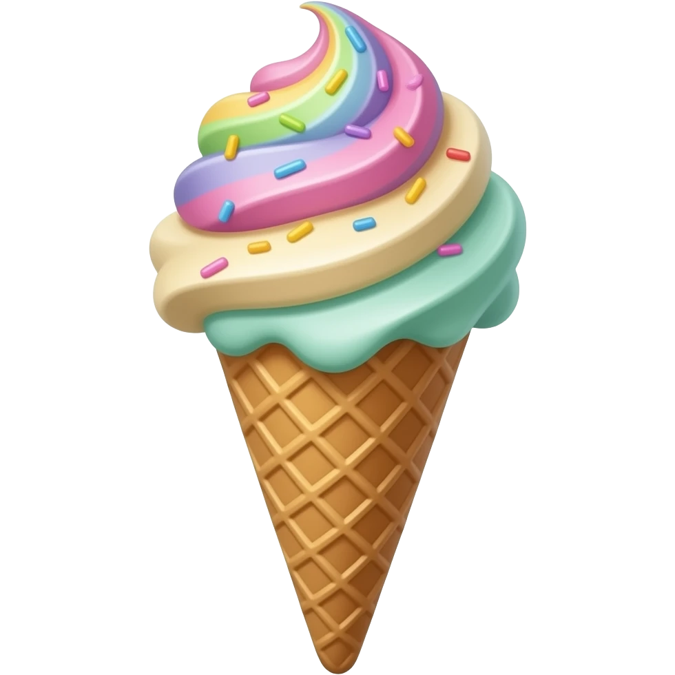 Ice cream in a waffel, colourful ice cream an sprinkles on top emoji
