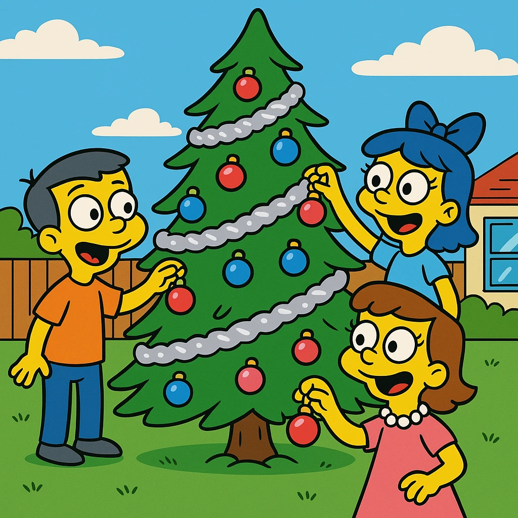 The children covered the tree in tinsel and ornaments. emoji
