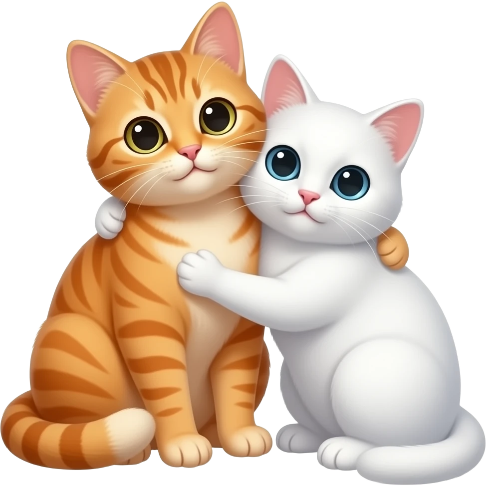 Orange tabby cat cuddle white cat emoji