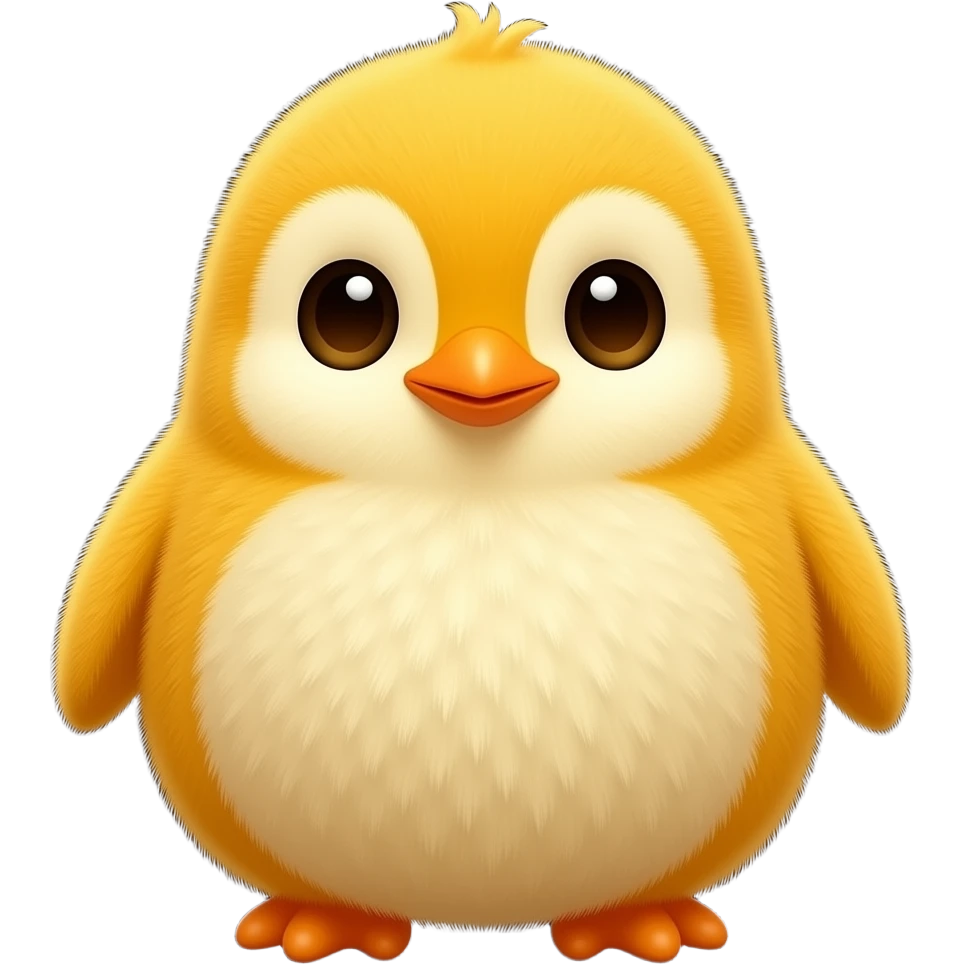 A cute yellow penguin, apple memoji 3D style, 
bright golden yellow feathers, big shiny brown eyes, 
soft fluffy texture, rounded chubby body, 
small orange beak, smooth gradient shading, 
glossy surface, isolated on pure black background, 
high quality 3D render, emoji style, pixar-like lighting emoji