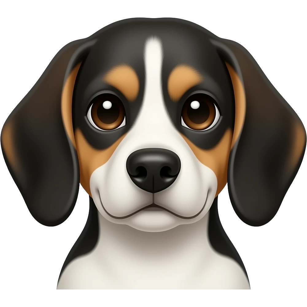 Black white beagle. Grey black ears face emoji