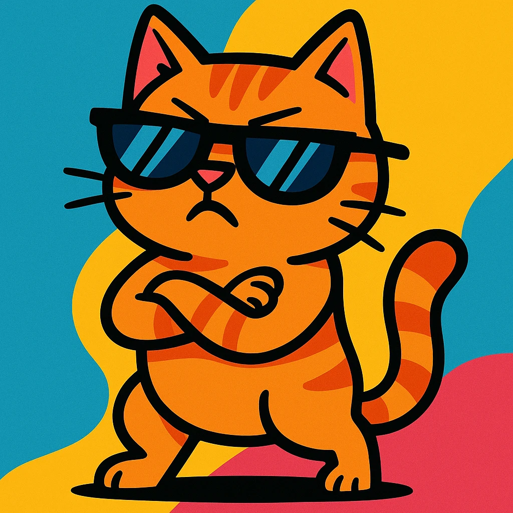 sassy cat with sunglasses, bold attitude, vibrant colors, cartoon style emoji