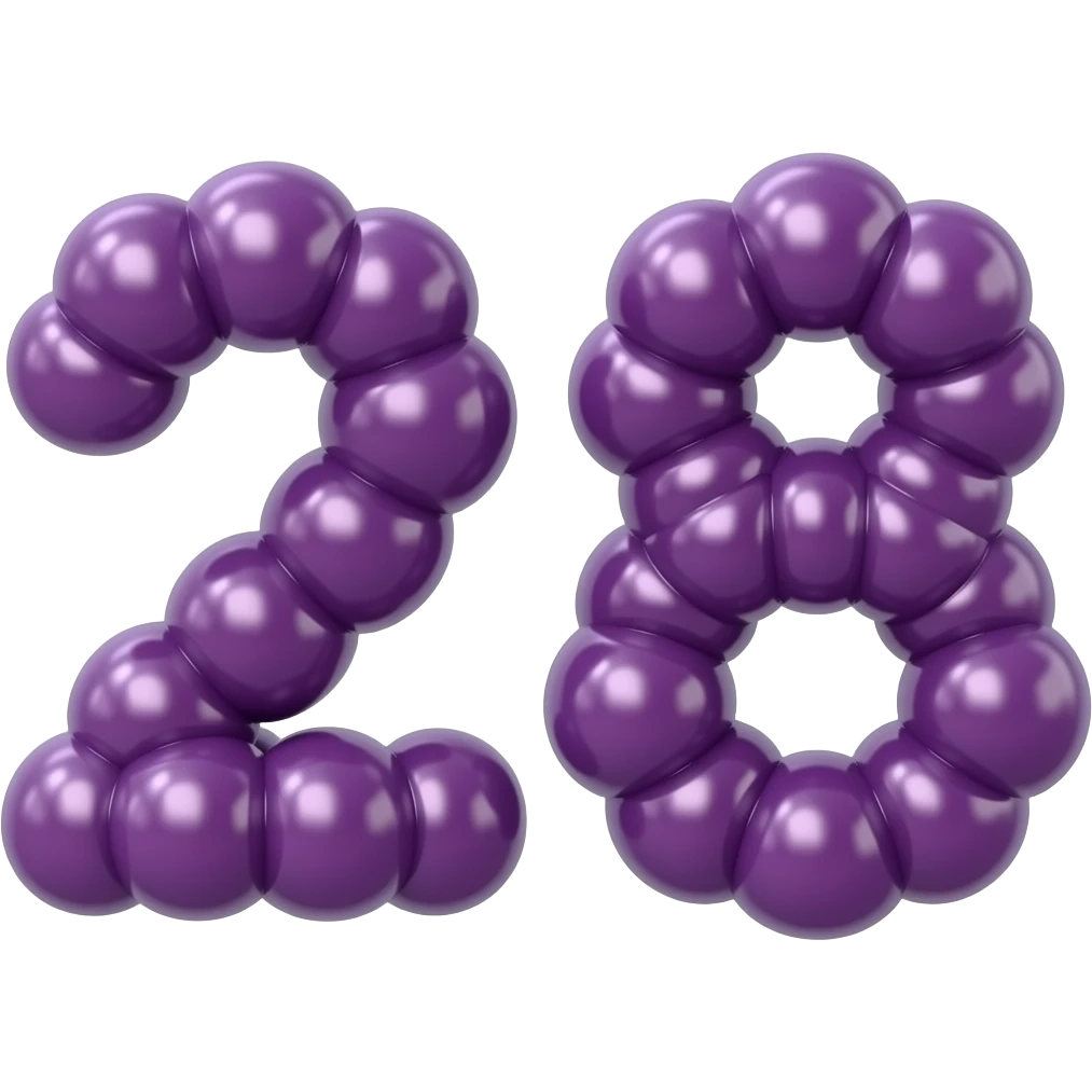 👉  TWOnumbers 28 and 23 made of grapes texture, purple grape color, 3D glossy, smooth rounded shapes, cute cartoon style, isolated on white background, high detail" emoji