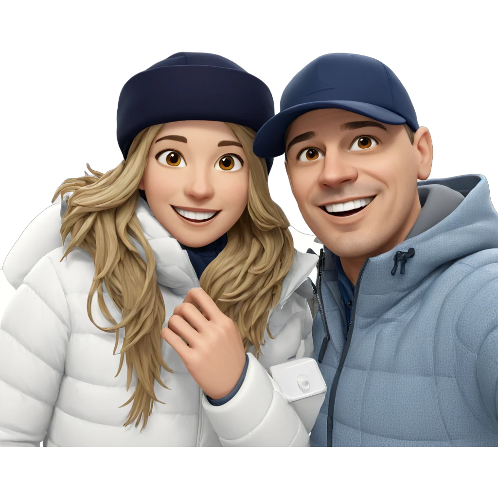 smiling couple in winter attire emoji