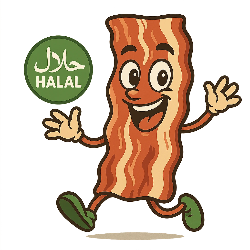 animated halal bacon, lively and fun, visual interpretation 3 emoji