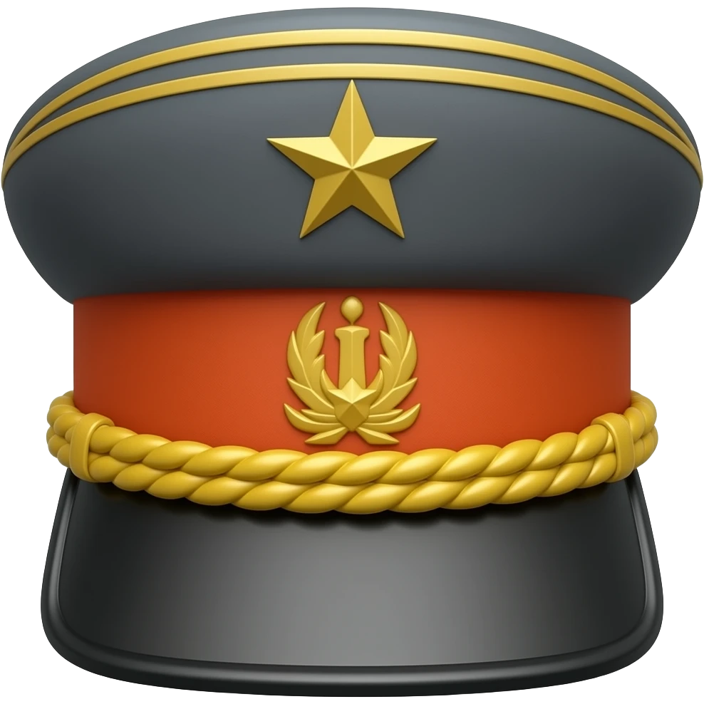 flat black shiny Kepi hat with pastel orange and gold accents emoji