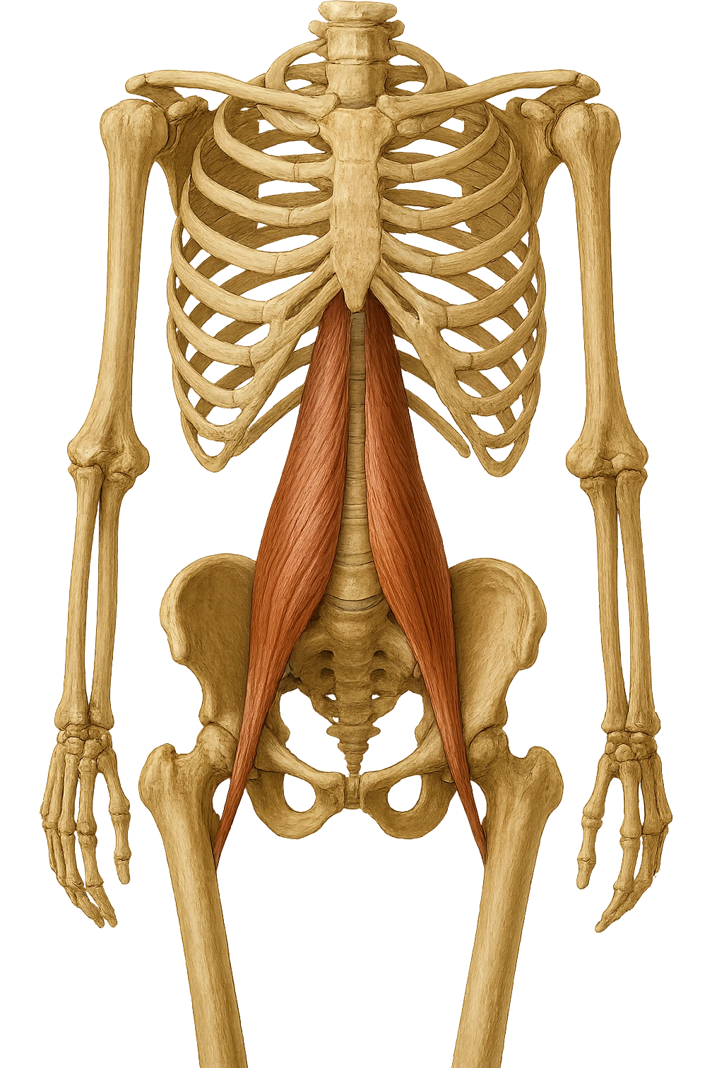 fai un immagine identica che riguarda IL MUSCOLO PSOAS i in evidenza (anatomicO) con colori naturali di un corpo umano. falla iperrealistica anatomica in 4k emoji