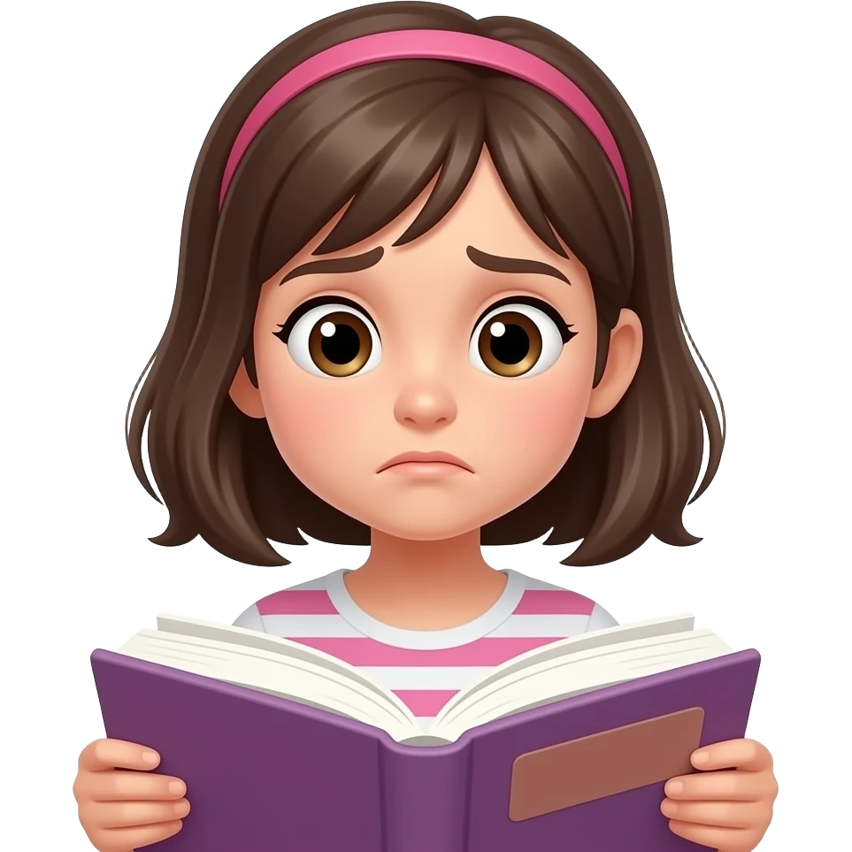 girl reading a book looking confused emoji