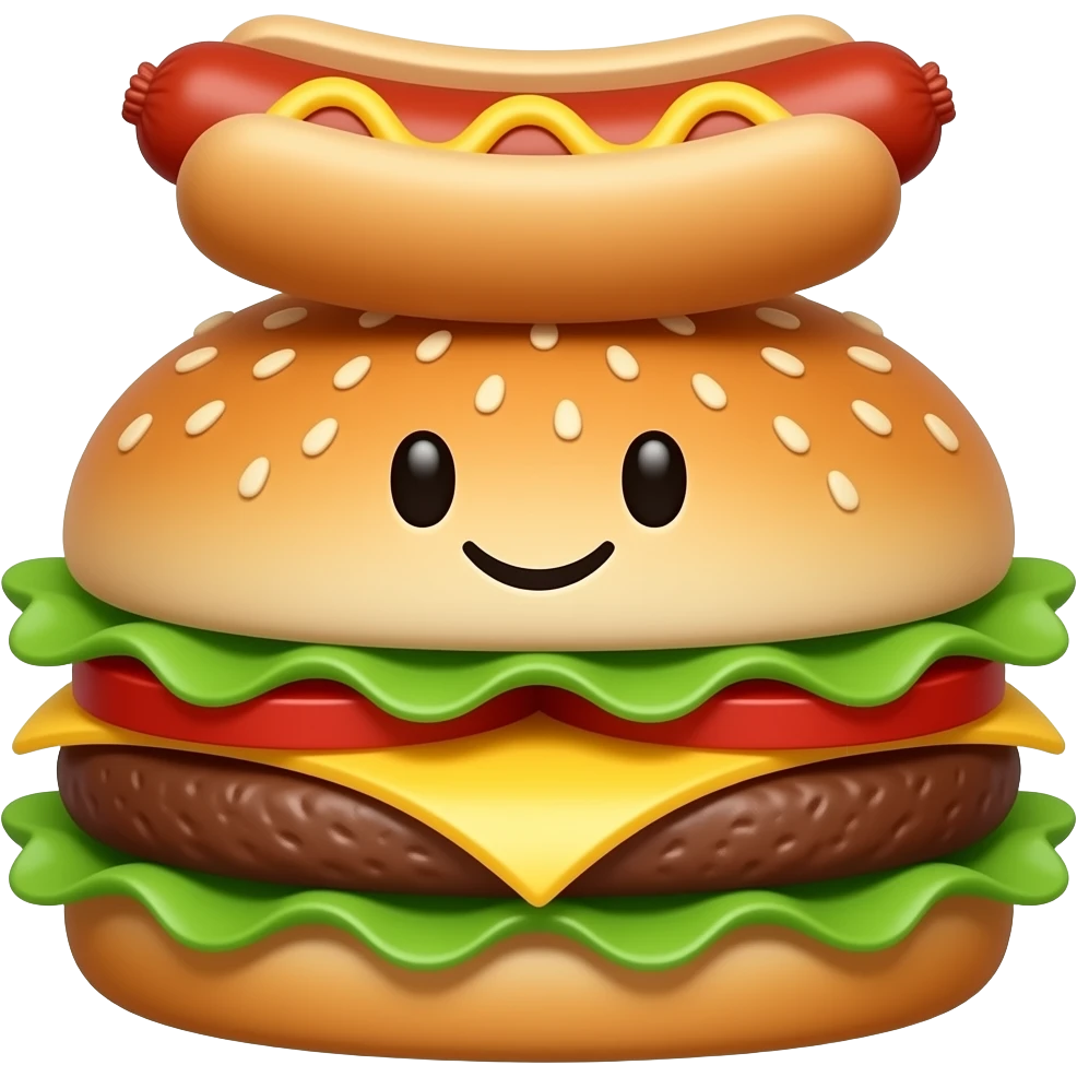 Hamburger with a face and a hotdog on its head emoji