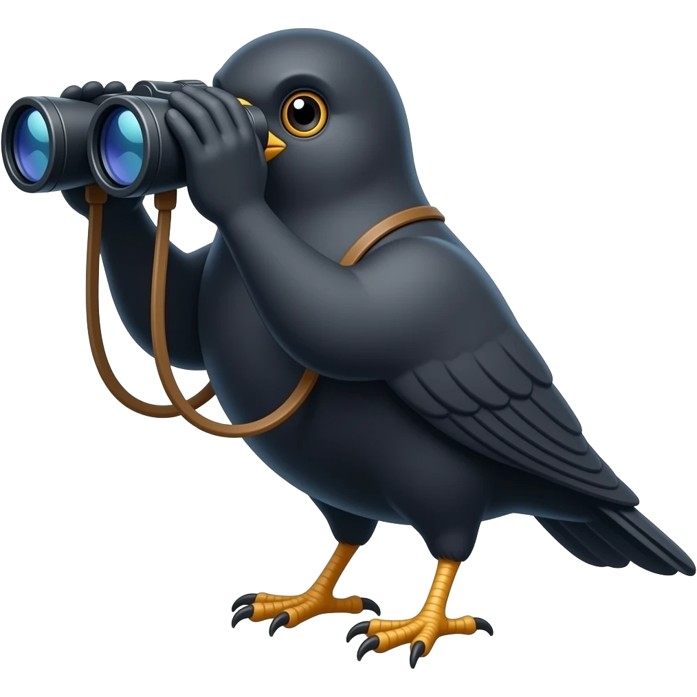 a black bird looking in the binocular emoji