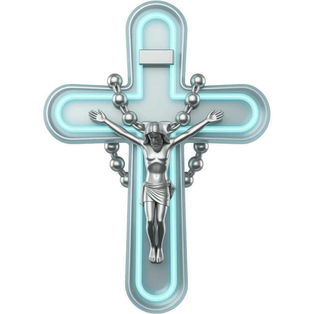 cruz sagrada prata vidro neon com rosário prata vidro neon emoji