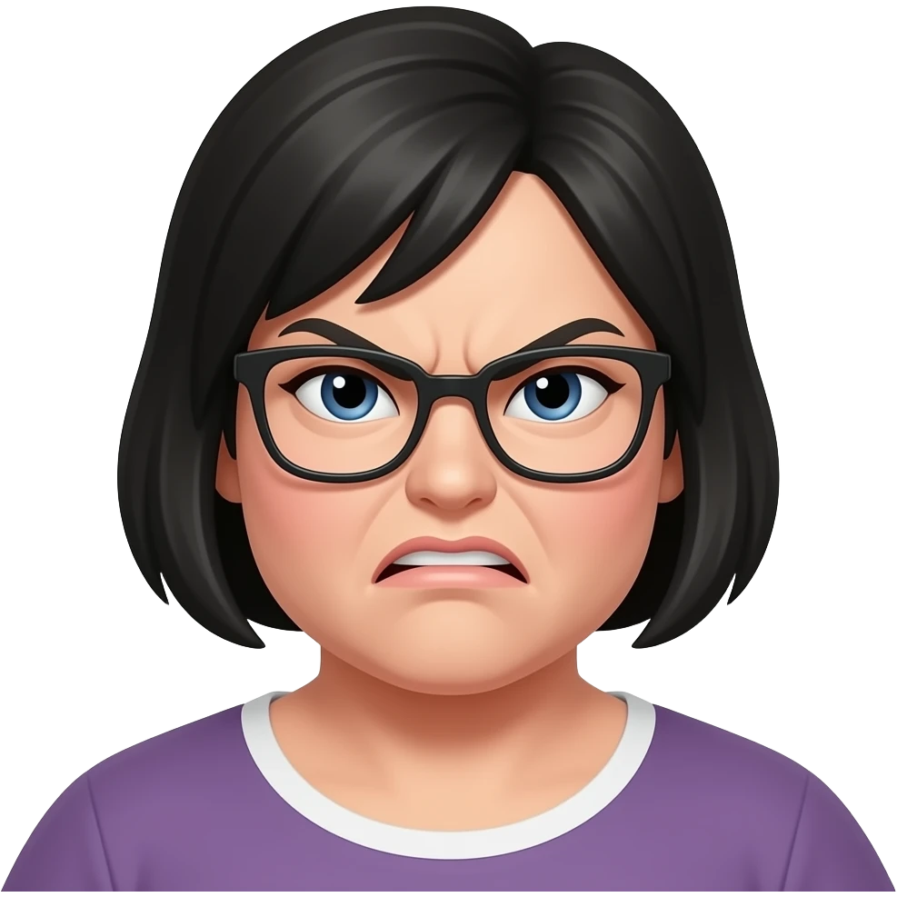 Fat white women angry black short hair glasses emoji