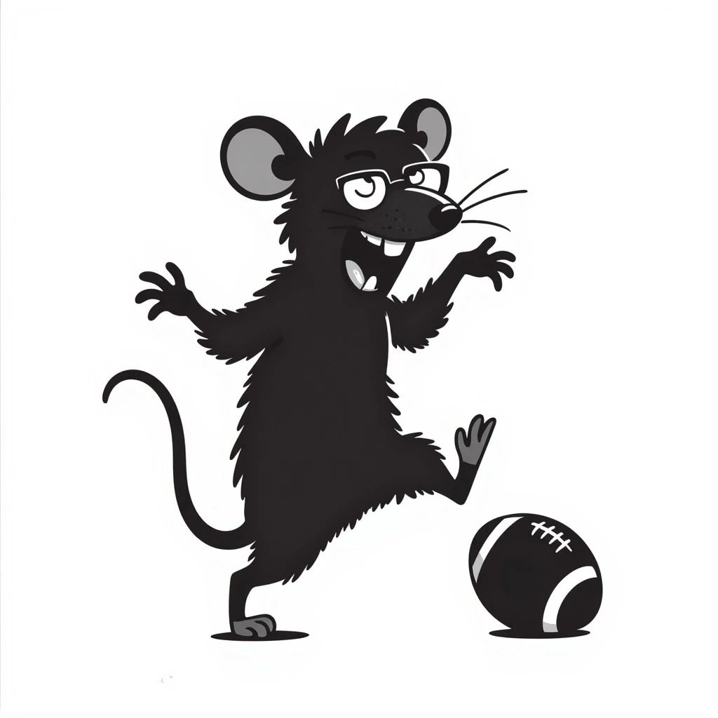 laughing, evil, scary rat playing football, wearing glasses emoji