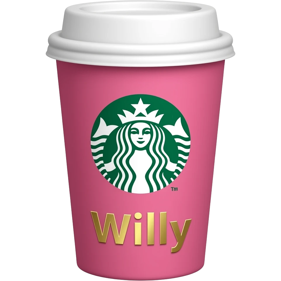 Starbucks pink cup with the logo and my name Willy in gold letters emoji