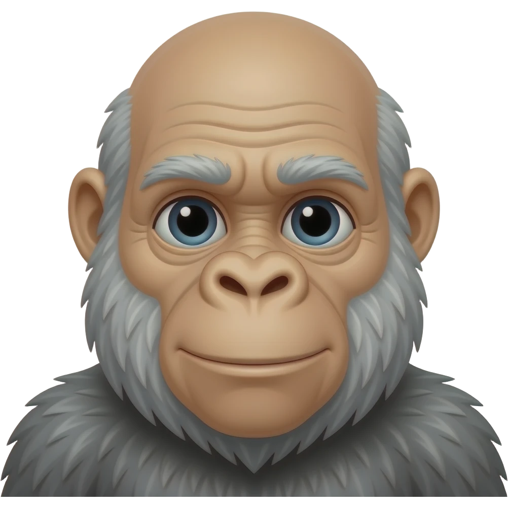 Old gorilla emoji, bald head, gray hair, thin and frail, gentle expression, simple emoji style emoji